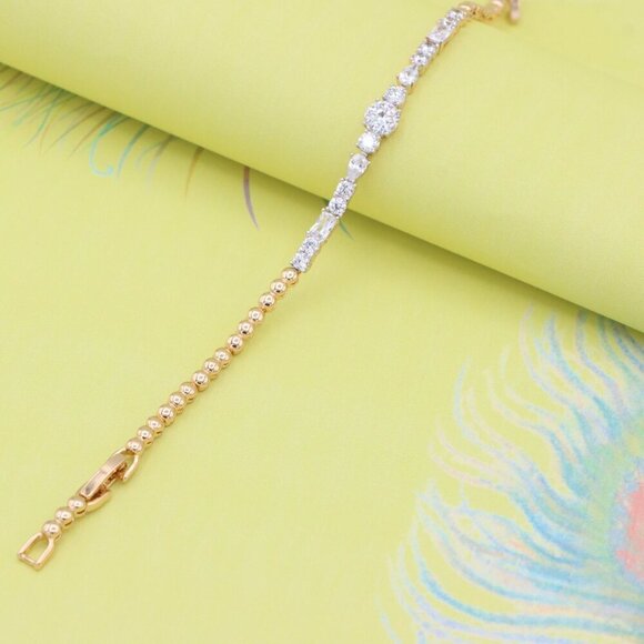 "Rose Gold Bracelet with Mixed-Cut White Crystals and Beaded Chain, XPBL0813 - Picture 6 of 12